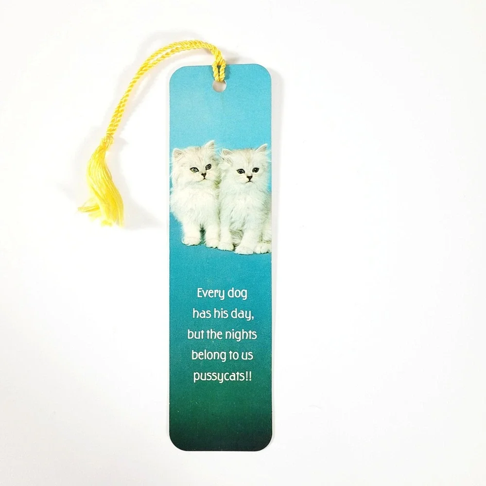 Vintage 80s Pussycats tassel Bookmark- White Kittens- Hallmark Cards- 60HBM 80-4